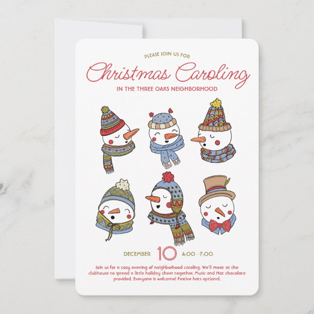 Christmas Caroling Snowmen Holiday Singalong Invitation (Front)