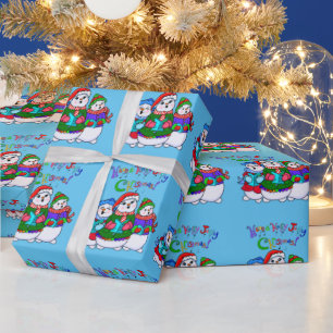 Christmas Caroling Snowpeople Wrapping Paper