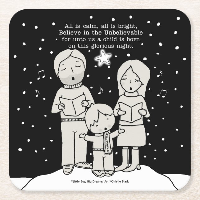 Christmas Caroling Square Paper Coaster (Front)