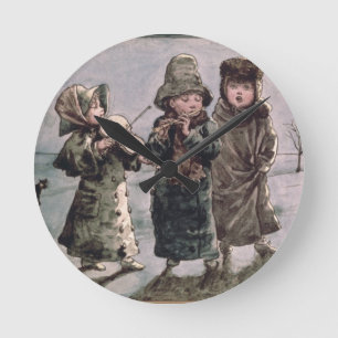 Christmas Caroling (w/c on paper) Round Clock