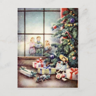 Christmas Carollers in Window Holiday Postcard