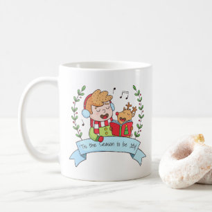 Christmas Carols Boy and Reindeer Jolly Mug