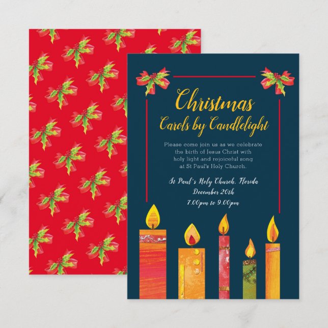Christmas carols by candlelight candles art invitation (Front/Back)