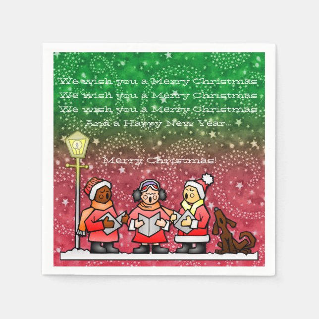Christmas Carols Red and Green Party Napkins (Front)