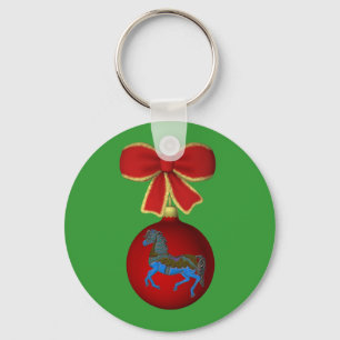 Christmas Carousel Horse Bow Holiday Keychain