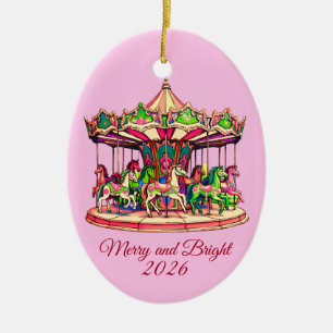 Christmas Carousel in Candy Stripes Ceramic Tree Decoration