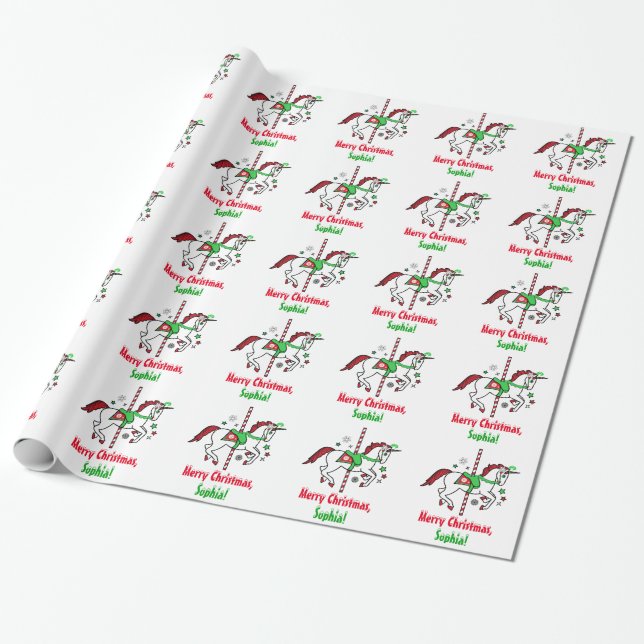 Christmas Carousel Name Customisable Wrapping Paper (Unrolled)