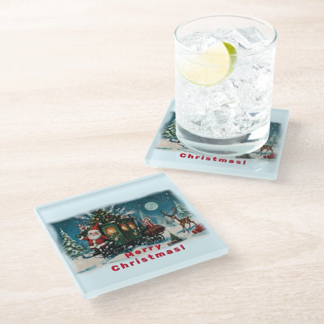 Christmas Carriage - Santa's Delivery Wagon Glass Coaster (Angled)