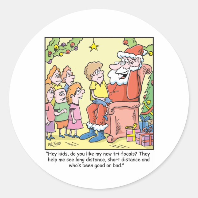 Christmas Cartoon about Santas New Glasses Classic Round Sticker (Front)