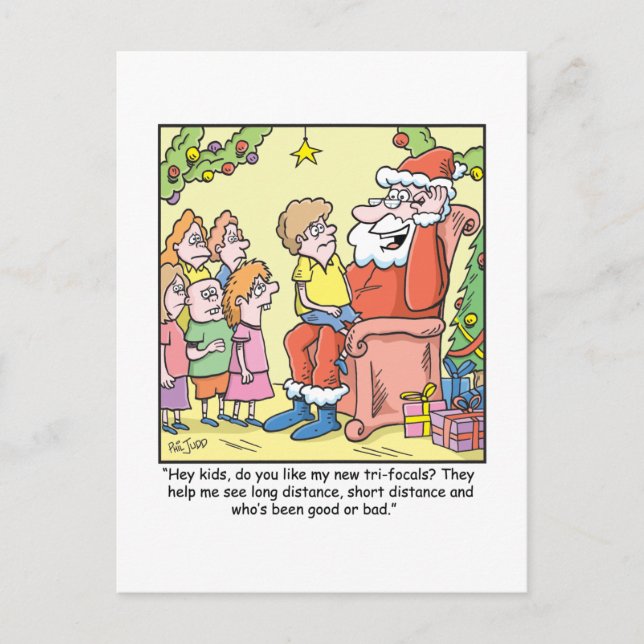 Christmas Cartoon about Santas New Glasses Holiday Postcard (Front)