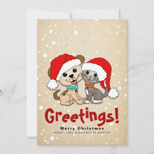 Christmas Cartoon Cat Dog Holiday Card