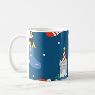 Christmas Cartoon Cats Cute Pattern Coffee Mug