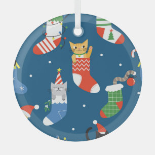 Christmas Cartoon Cats Cute Pattern Glass Tree Decoration