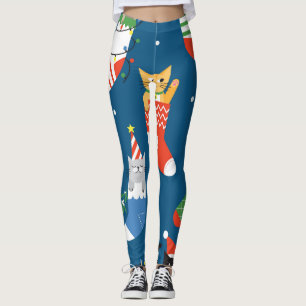 Christmas Cartoon Cats Cute Pattern Leggings