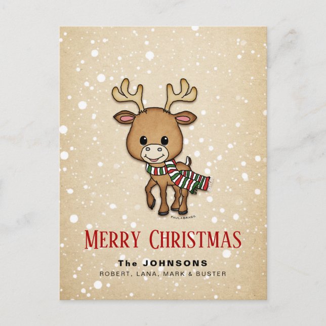 Christmas Cartoon Deer Holiday Postcard (Front)