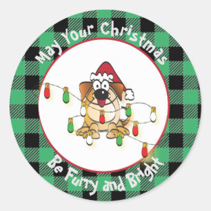 Christmas Cartoon Dog with Santa Hat Label