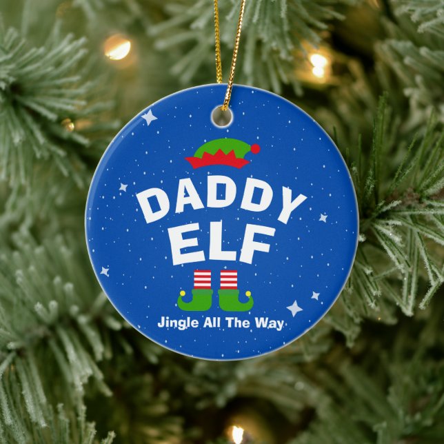 Christmas Cartoon Elf Custom Name and Phrase Ceramic Tree Decoration (Tree)