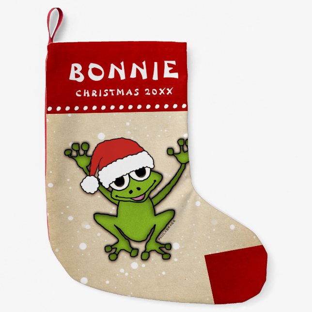 Christmas Cartoon Frog Small Christmas Stocking (Front)