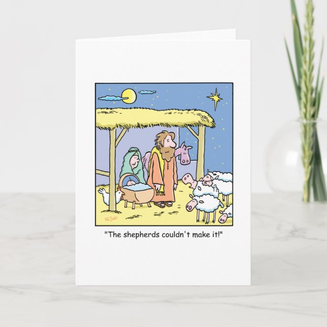 Christmas Cartoon Jesus Stable Scene Holiday Card (Front)