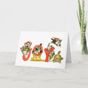 Christmas Cartoon Kitten Cats JOY CARD