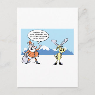 Christmas Cartoon Santa and Reindeer on Strike Holiday Postcard
