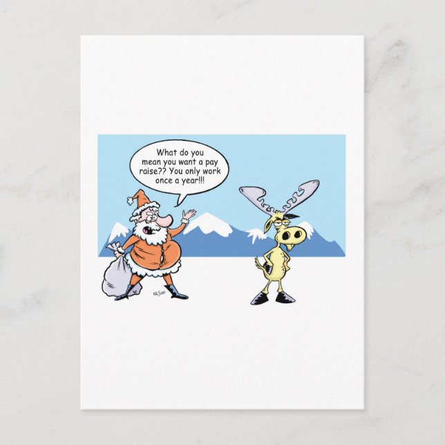 Christmas Cartoon Santa and Reindeer on Strike Holiday Postcard (Front)