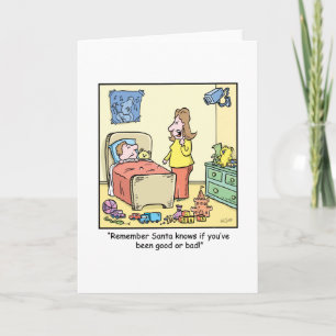 Christmas Cartoon Santa's Watching Holiday Card