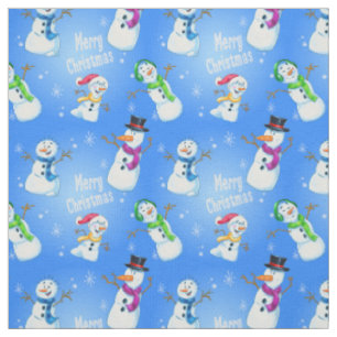 Christmas cartoon snowmen family fabric