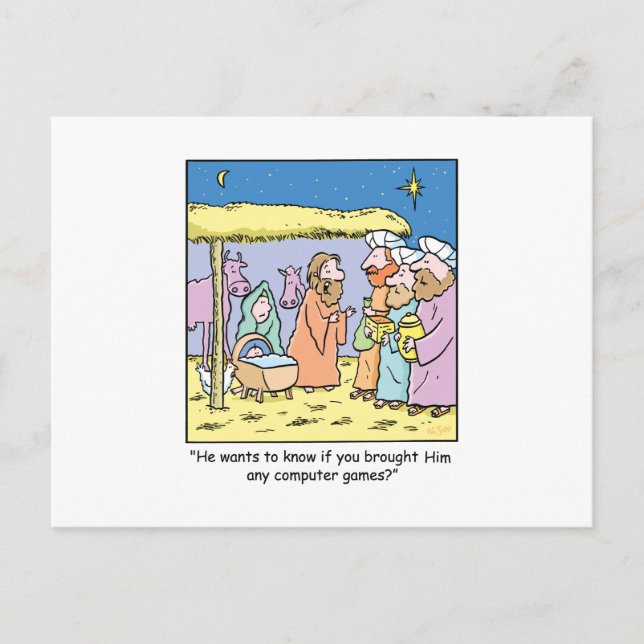 Christmas Cartoon Three Wise Kings Computer Games Holiday Postcard (Front)