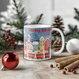 Christmas cartoon train city winter  coffee mug