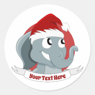 Christmas cartoon with a cute elephant classic rou classic round sticker