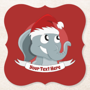 Christmas cartoon with a cute elephant paper coast coaster