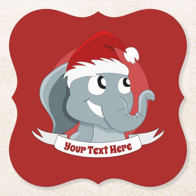 Christmas cartoon with a cute elephant paper coast paper coaster (Front)