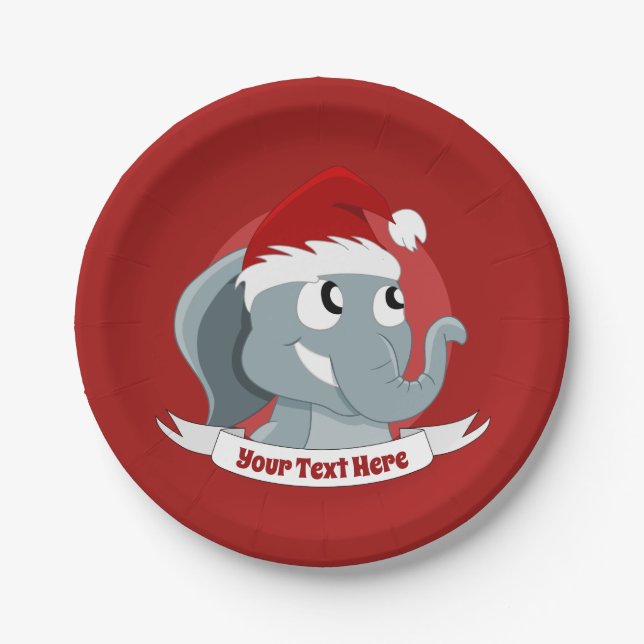Christmas cartoon with a cute elephant paper plate (Front)
