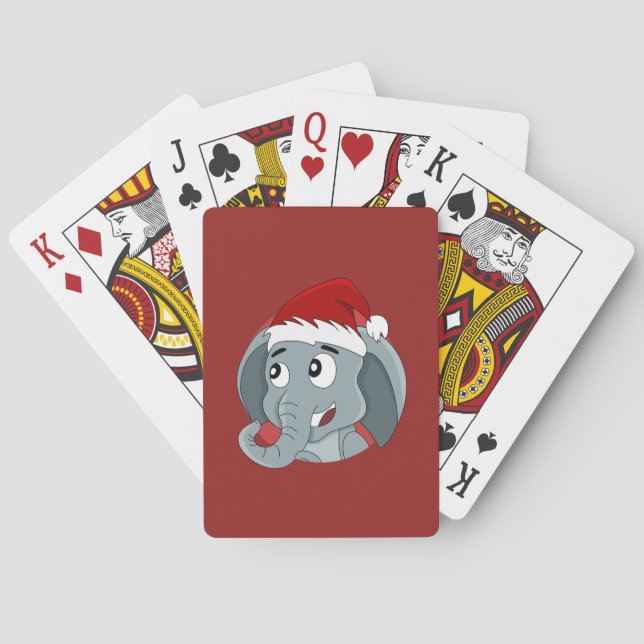 Christmas cartoon with a cute elephant playing car playing cards (Back)
