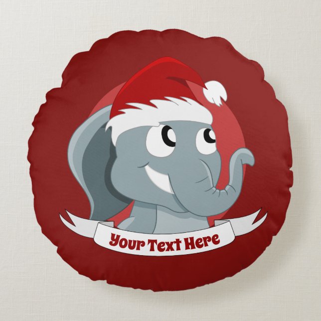 Christmas cartoon with a cute elephant round pillo round cushion (Front)