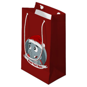 Christmas cartoon with a cute elephant small gift  small gift bag