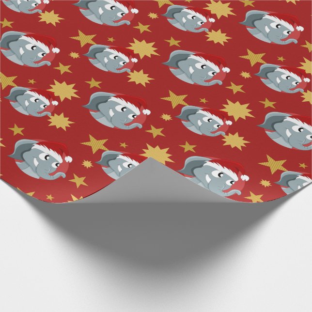 Christmas cartoon with a cute elephant wrapping pa wrapping paper (Corner)