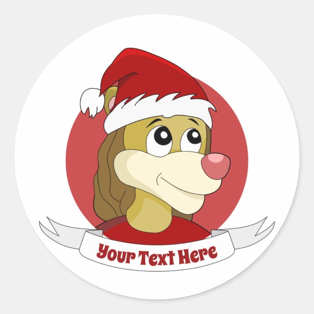 Christmas cartoon with a cute lion classic round s classic round sticker (Front)