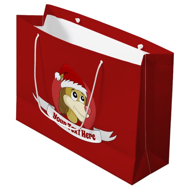 Christmas cartoon with a cute lion large gift bag (Front Angled)