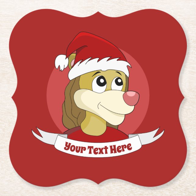 Christmas cartoon with a cute lion paper coaster (Front)