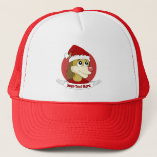 Christmas cartoon with a cute lion trucker hat