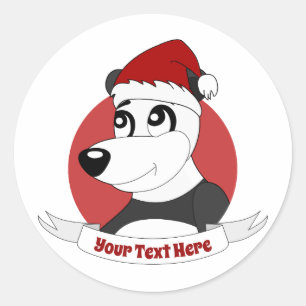 Christmas cartoon with cute panda bear classic rou round sticker
