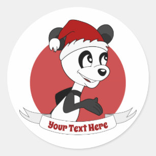 Christmas cartoon with cute panda bear classic rou round sticker