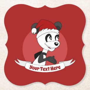 Christmas cartoon with cute panda bear paper coast coaster