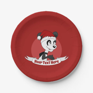 Christmas cartoon with cute panda bear paper plate