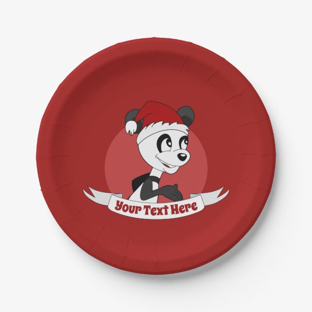 Christmas cartoon with cute panda bear paper plate (Front)