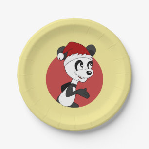 Christmas cartoon with cute panda bear paper plate