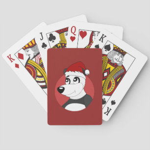 Christmas cartoon with cute panda bear playing car cards