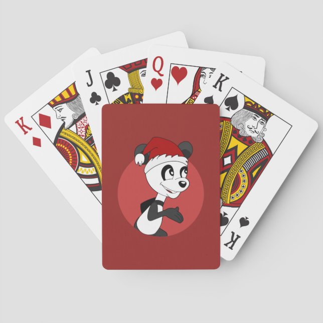 Christmas cartoon with cute panda bear playing car playing cards (Back)
